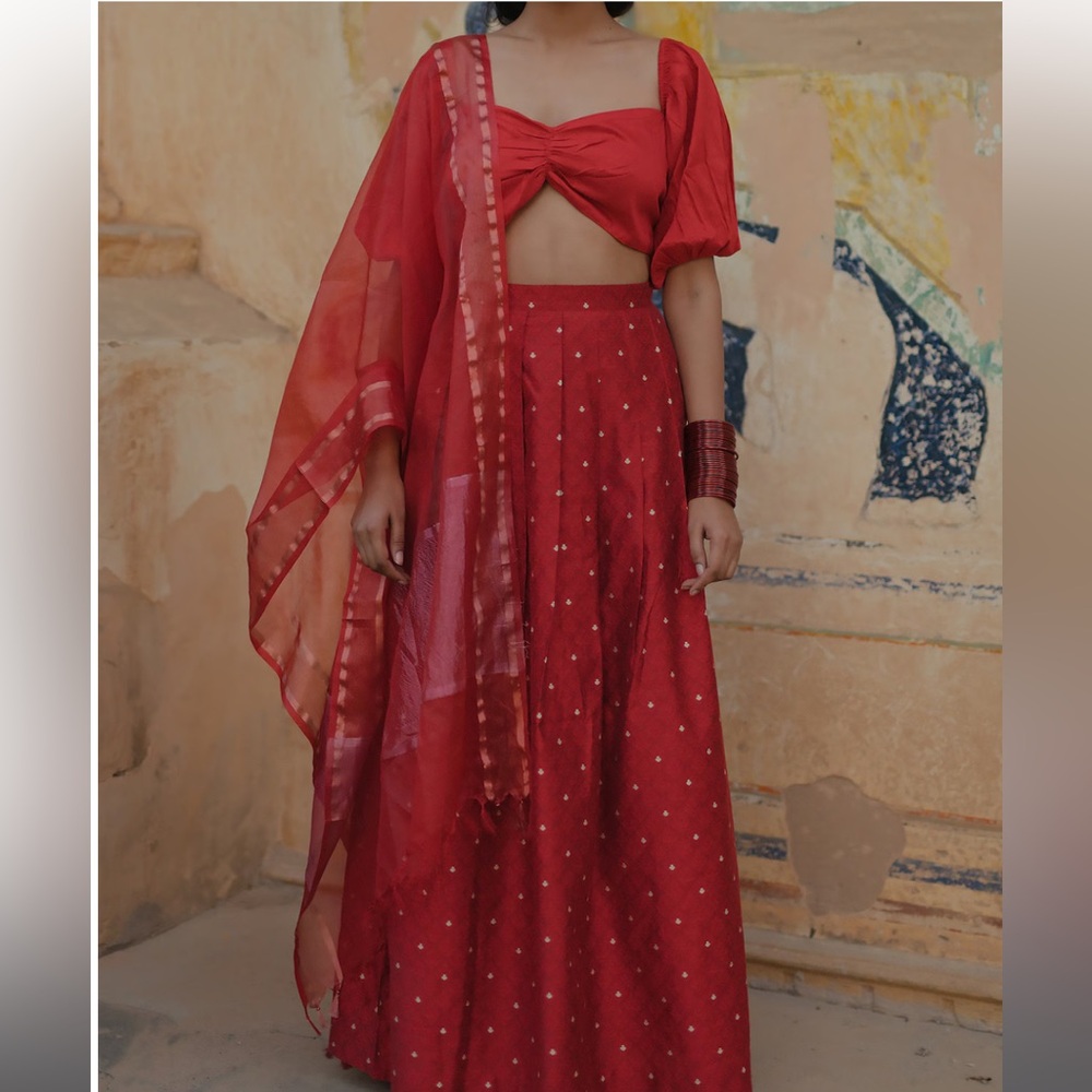 Floral Woven Lehenga Set